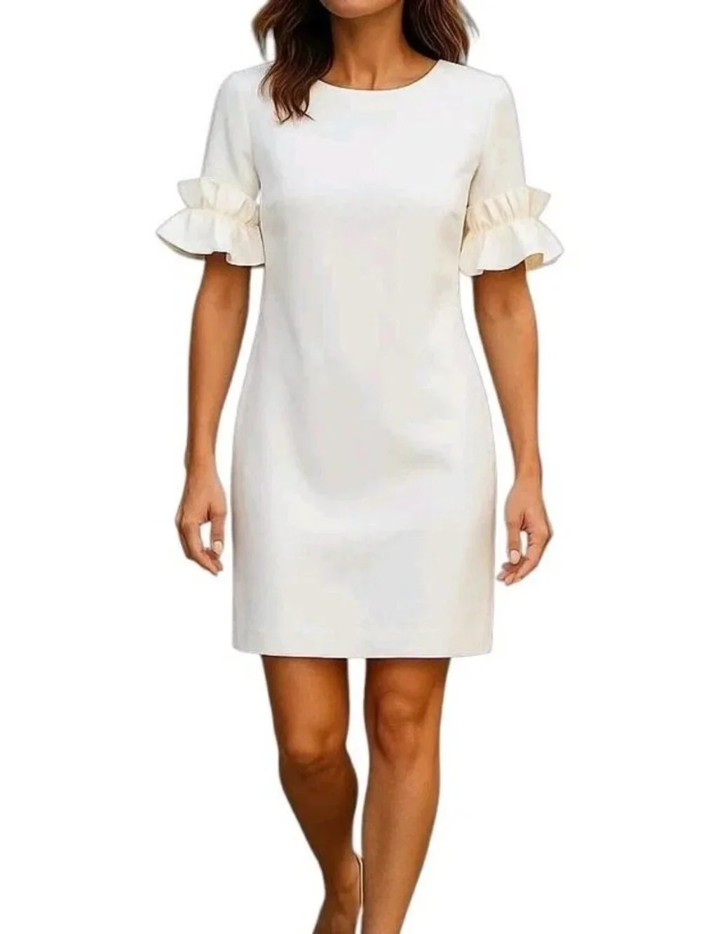 Jessica Howard Shift Dress Size 12 Cream Ruffled Half Sleeve Textured Lined New